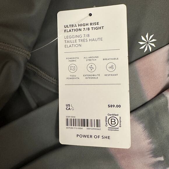 ATHLETA NWT $89 Ultra High Rise Elation 7/8 Tight Green & Pink Leggings – Large - Picture 8 of 11